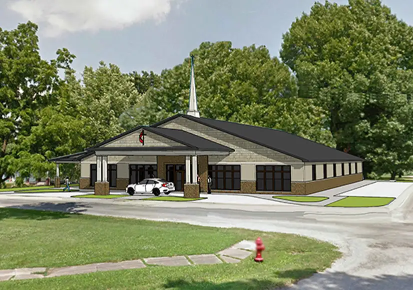 2D drafted illustration of new church architecture central illinois